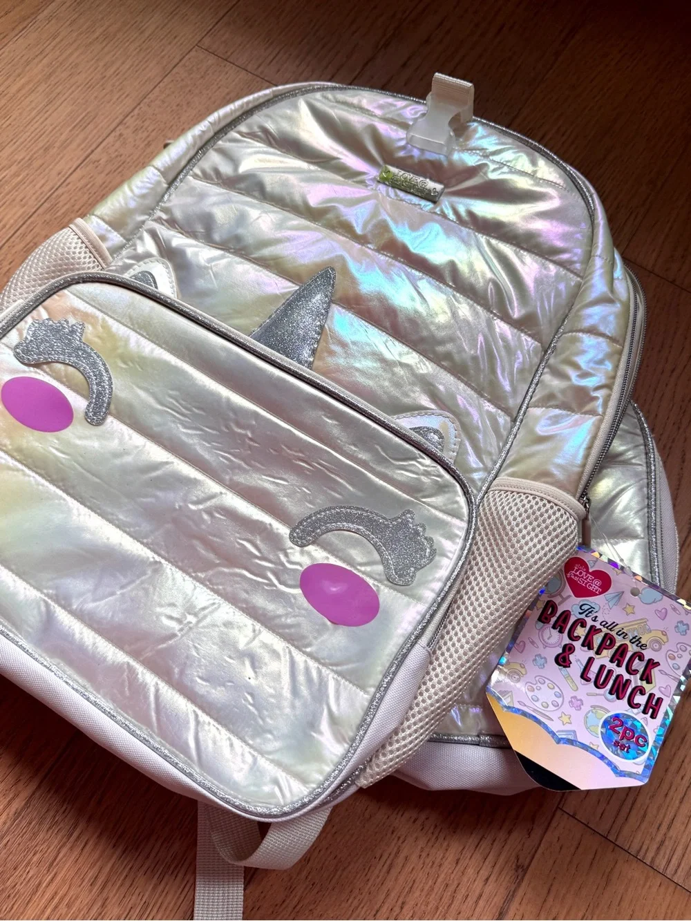 Iridescent Unicorn Girls Backpack and Lunch Bag - Shimmer White